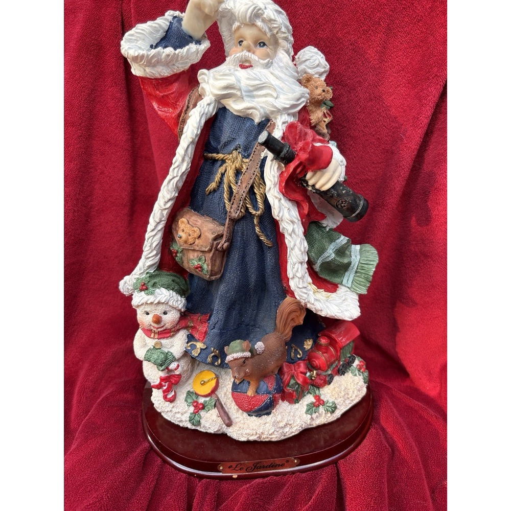 VTG 1990 Le Jardine Santa Squirrel Snowman Toys In Bag 13x8 Wood Base (see desc)